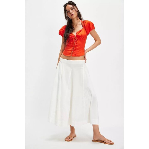 Free People Summer Short Sleeve Blouse Shirt Top Sweetheart Puff Sleeve S 284109 - Picture 2 of 8